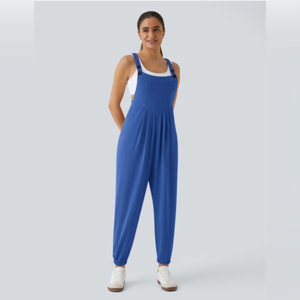 HALARA Overalls Waffle Knit Jogger Jumper Royal Blue Jumpsuit Women's M NWT - Picture 4 of 10
